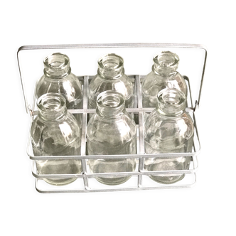 Vintage milk rack and bottles