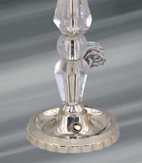 Art Deco Silver Table Lamp in Chrome Brass & Glass