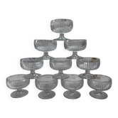 Set of 10 vintage ribbed glass dessert bowls