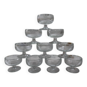 Lot de 10 coupes à dessert vintage en verre côtelé