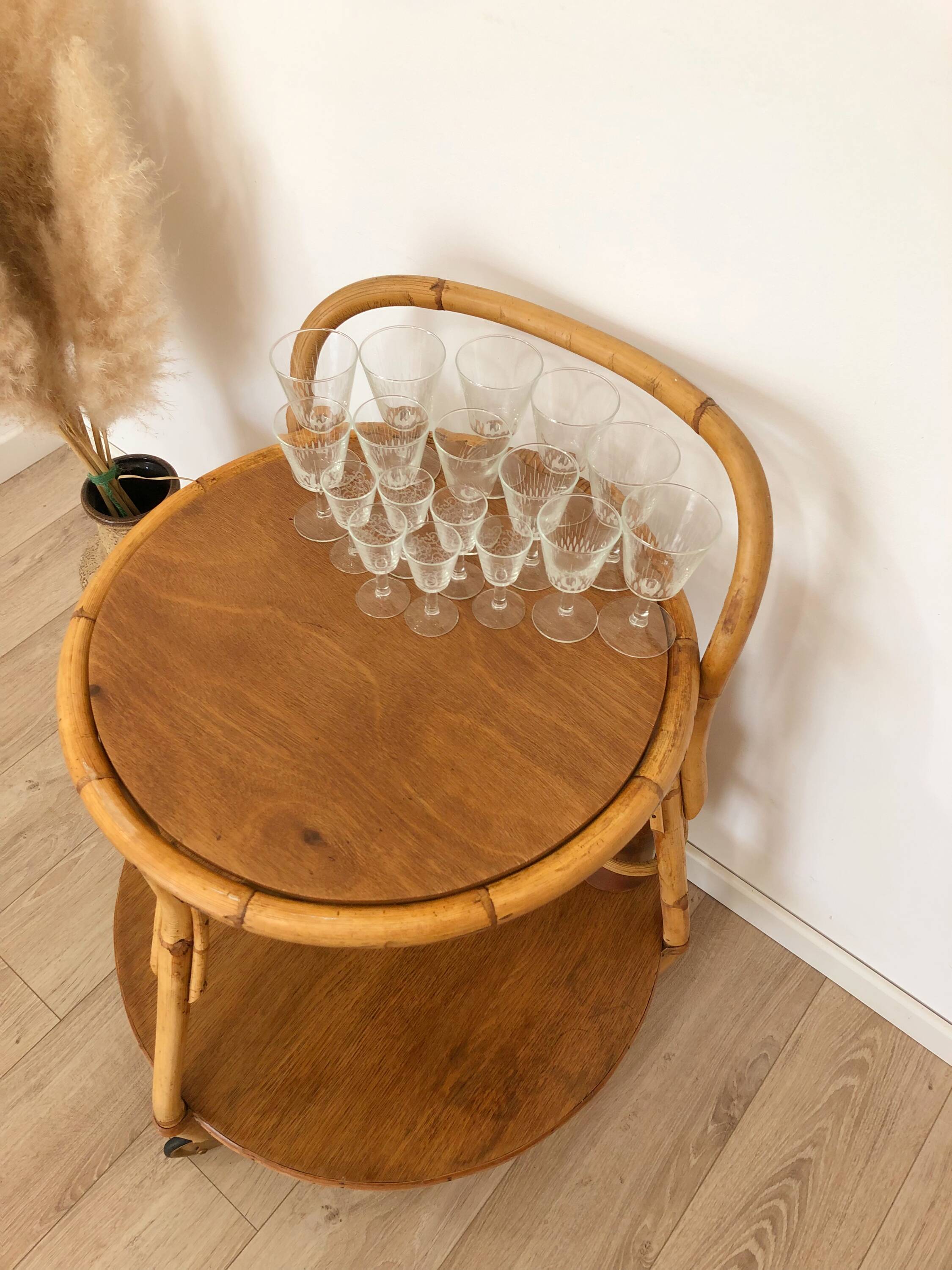 1960s/70s rattan rolling bar/serving cart