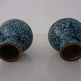 Vintage Indian Copper & Turquoise Stone Ashtrays, 1960s, Set of 2