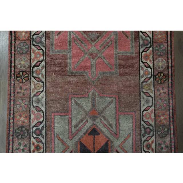 1970s Vintage Turkish Oushak Handmade Wool Cotton Pink Runner Rug 84x416