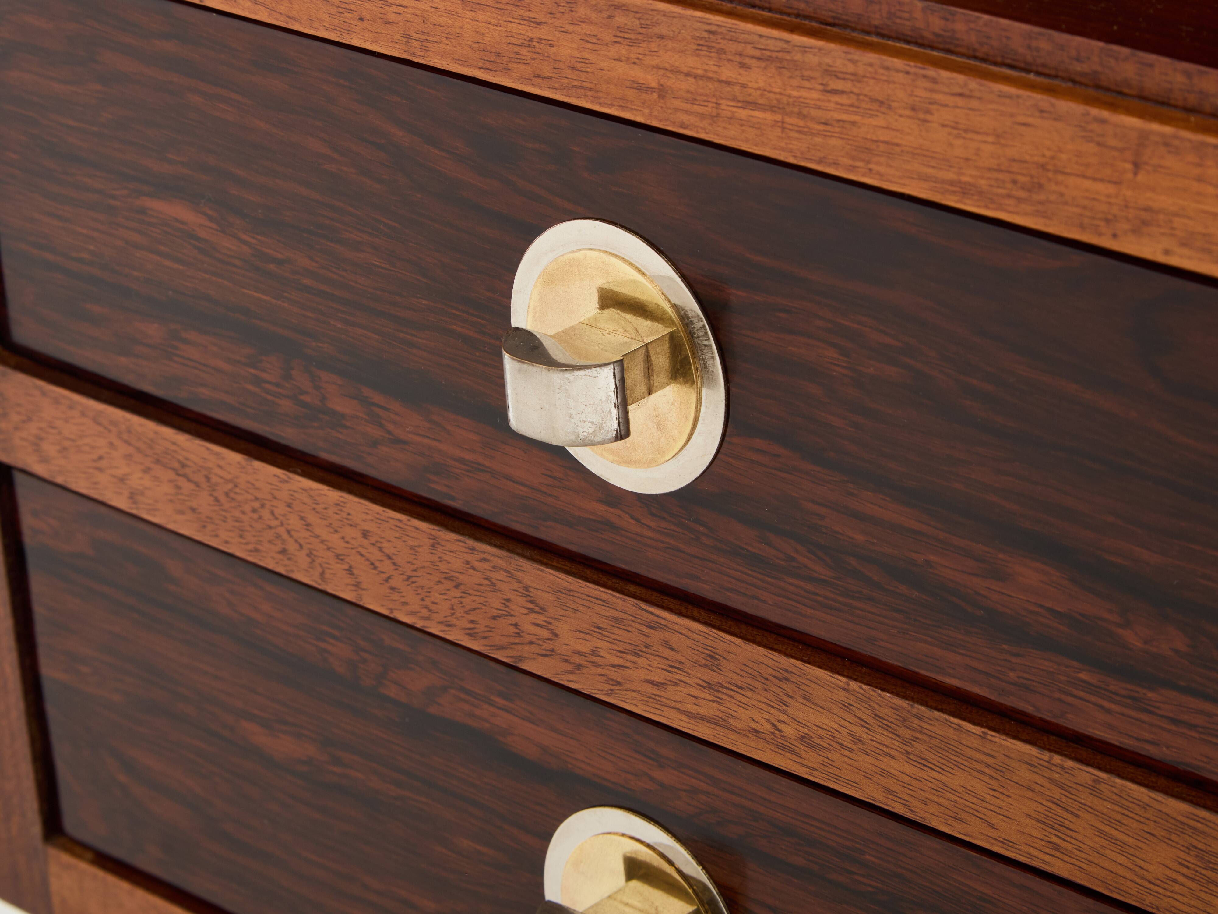 Art Deco Modernist Rosewood Brass Sewing Cabinet circa 1940