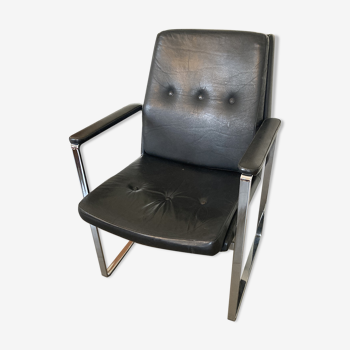 Chaise de bureau en cuir et acier chromé 1980