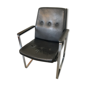 Armchair, office chair. Leather and chrome-plated steel. 1980