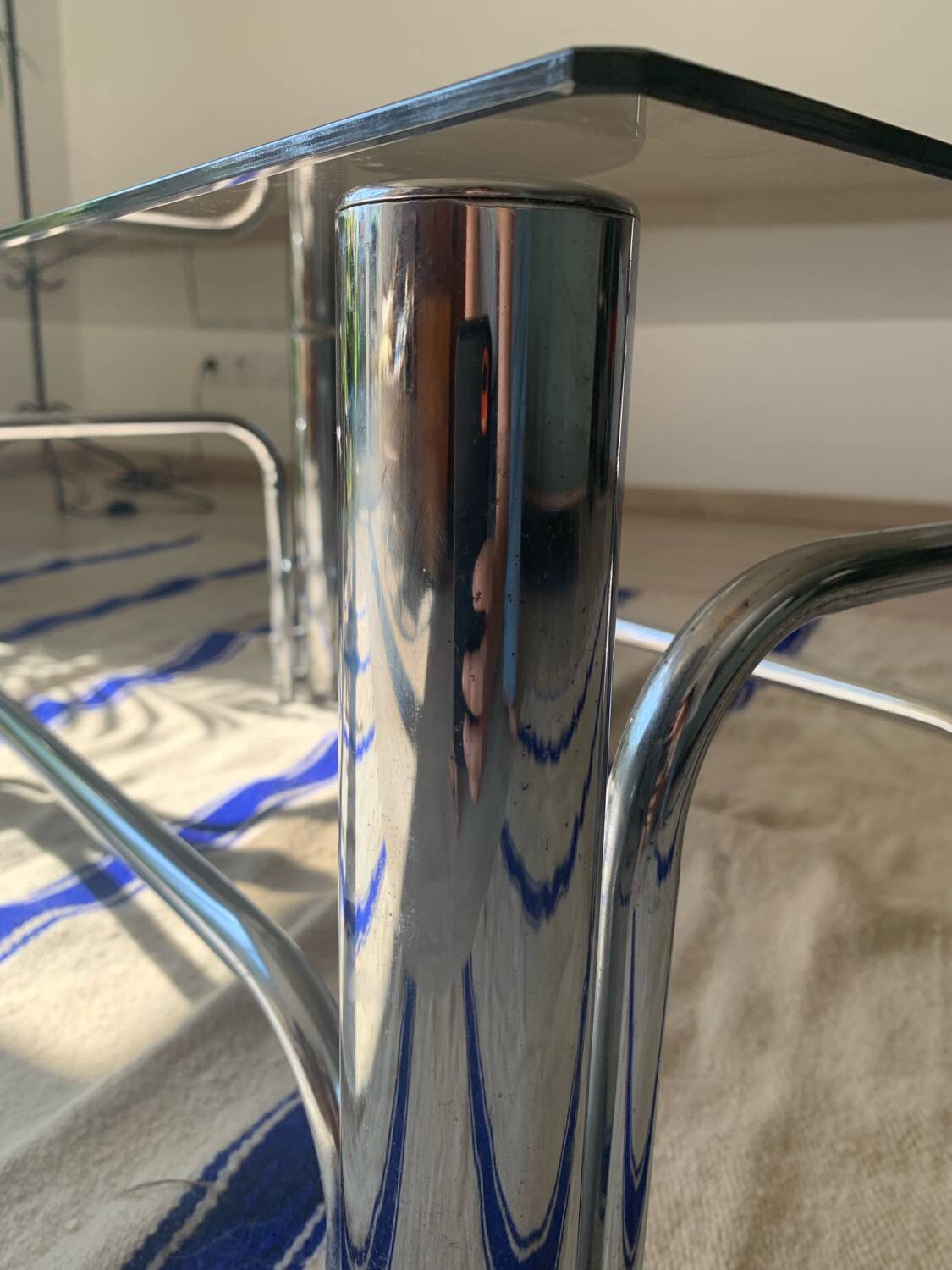 70s glass and chrome metal coffee table