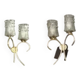 Pair of 50s wall lamps in gold gilded metal