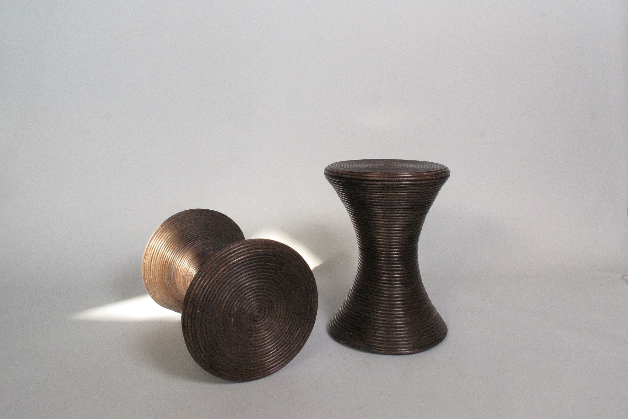 Two Vintage TomTom Stools in Rattan