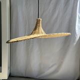 Small suspension, rattan luminaire in hat shape D:60cm
