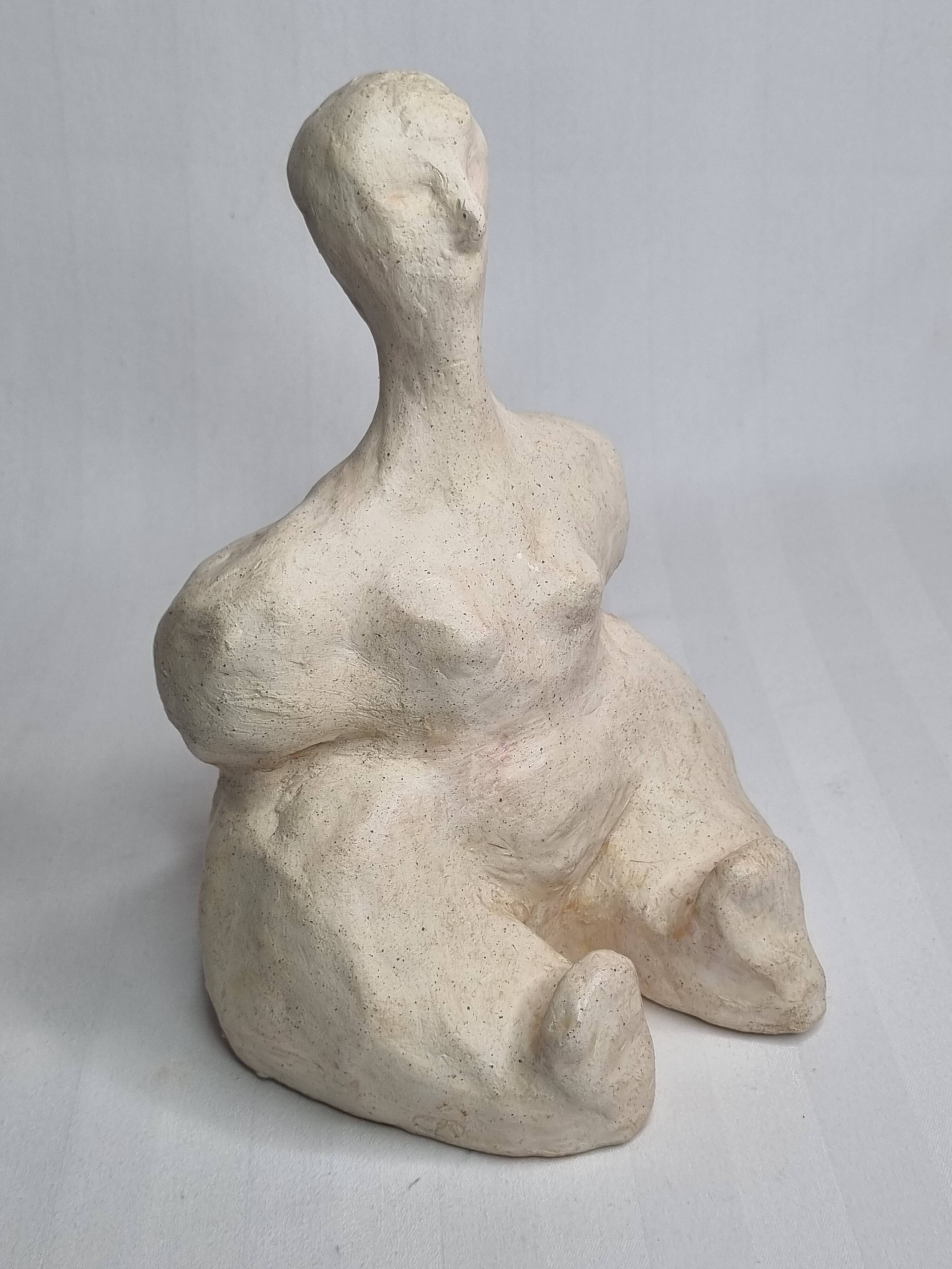 Modern white terracotta sculpture, Stylized female figure, 20 cm