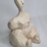 Modern white terracotta sculpture, Stylized female figure, 20 cm