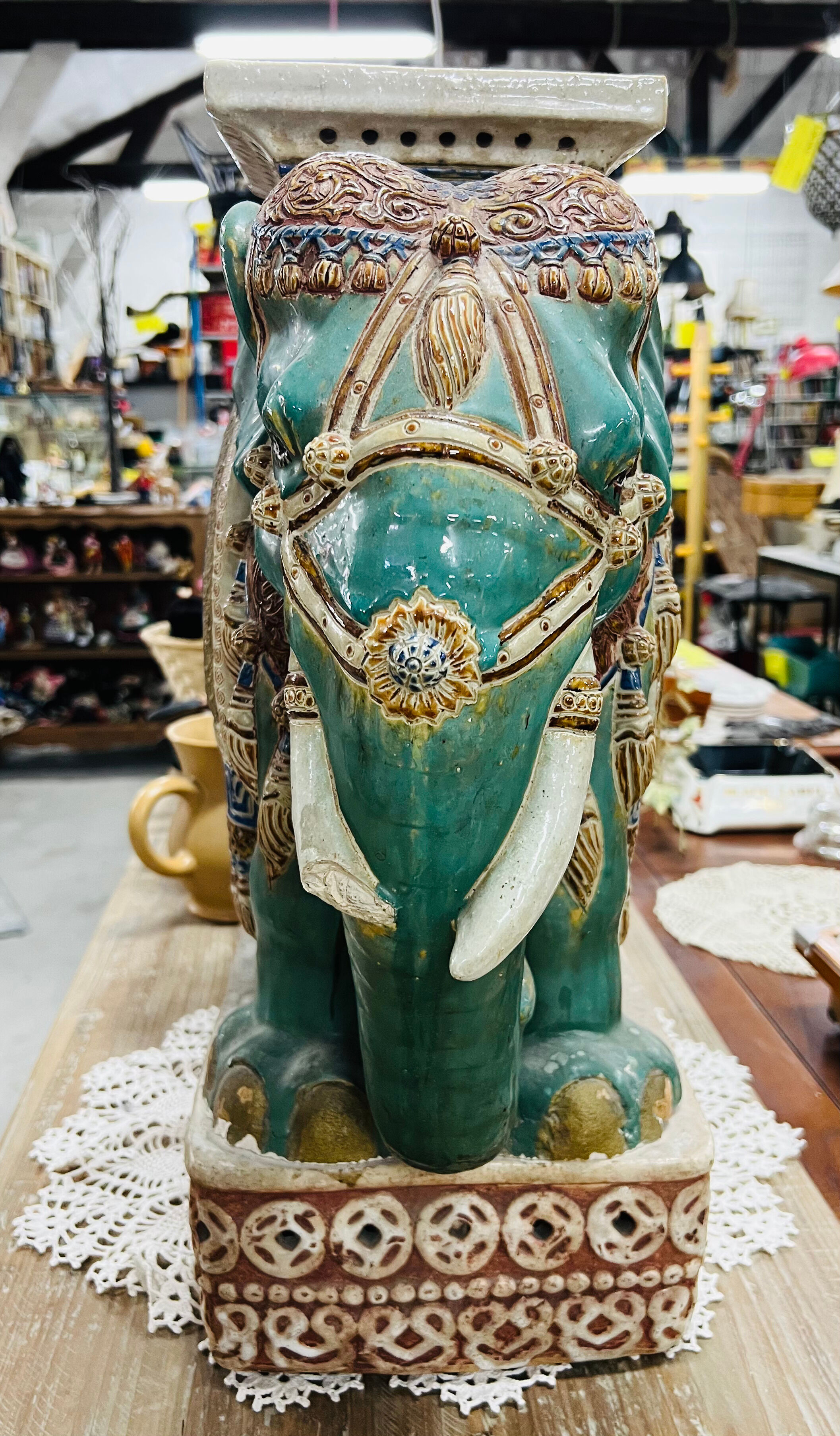 Elephant plant holder in ancient ceramic