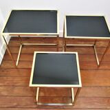 Three coffee tables trundle brass and glass black design 70s