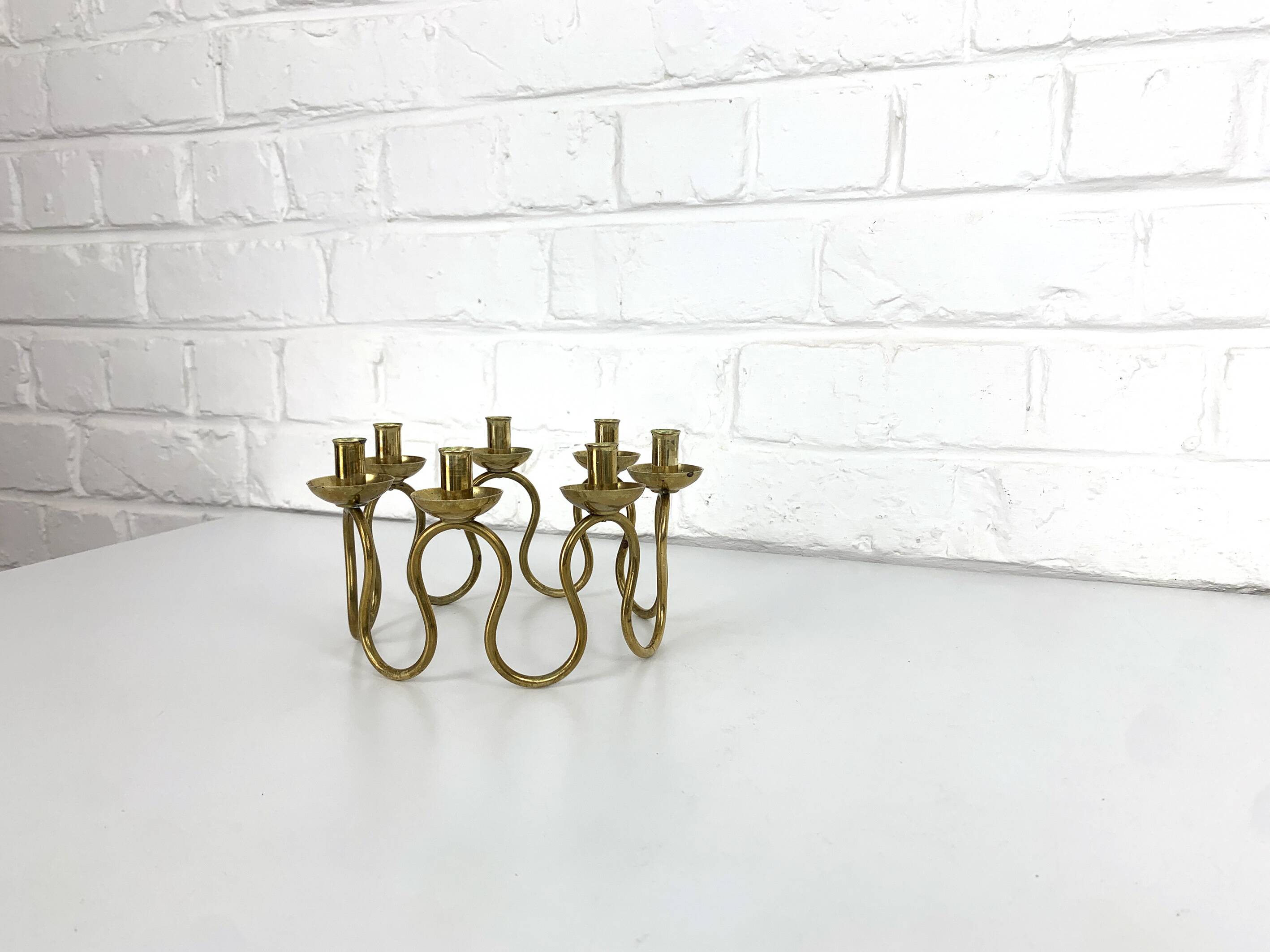 Scandinavian brass candle holder by Lars Holmström, Sweden 1950s