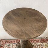 Antique pedestal table, column base, press screw, handcrafted piece.