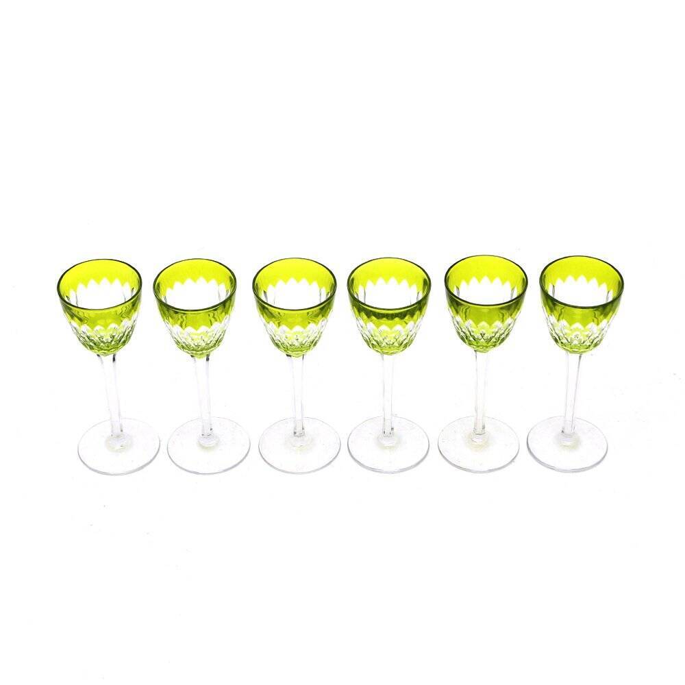 Armagnac wine glasses in green crystal by Baccarat, 1970s, set of 6.