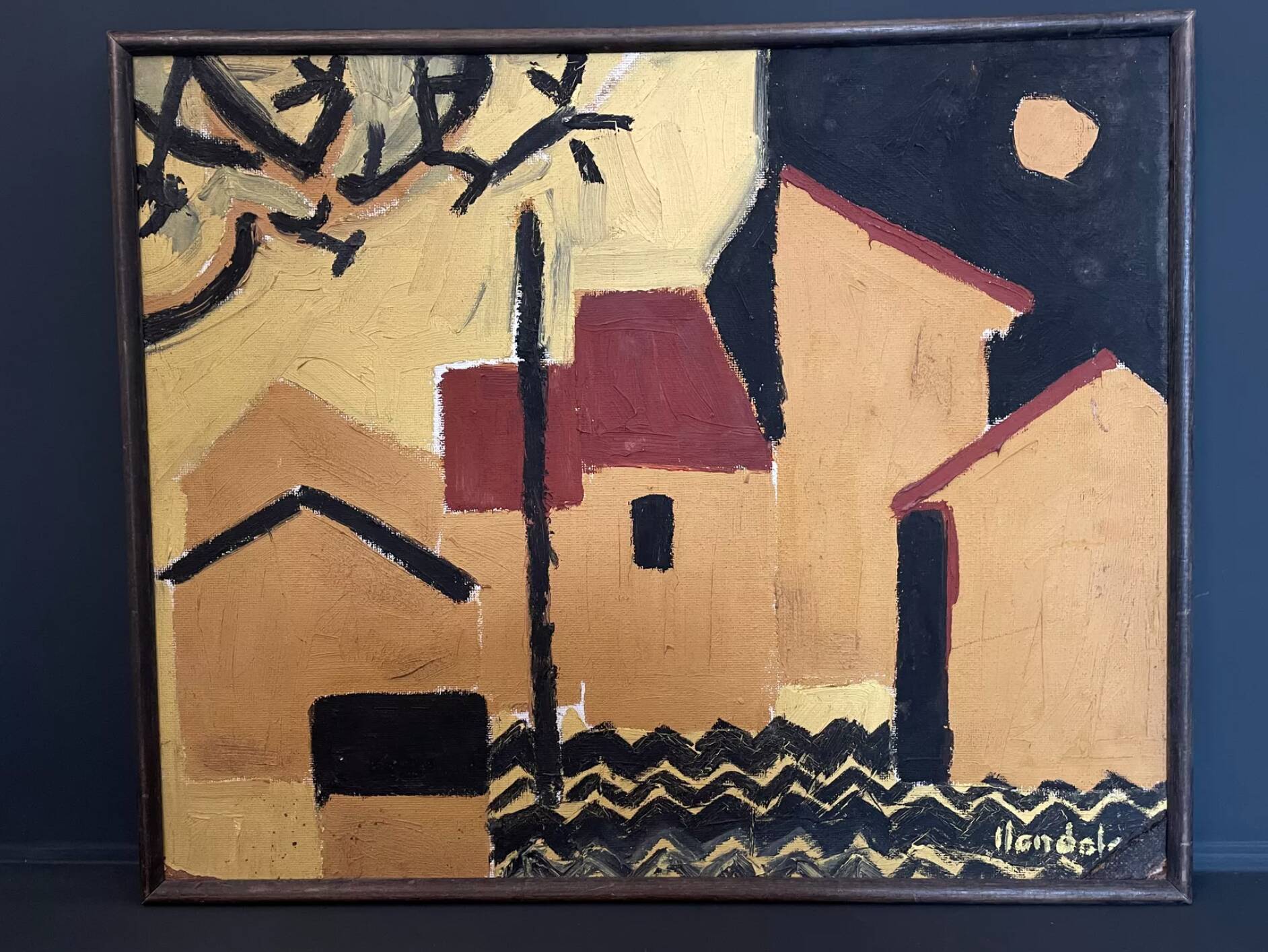 Oil on cardboard wood, France 1960 vintage