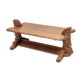 Table basse vintage 1970 en chêne massif