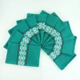 10 green cotton napkins - embroidered Basque-style designs