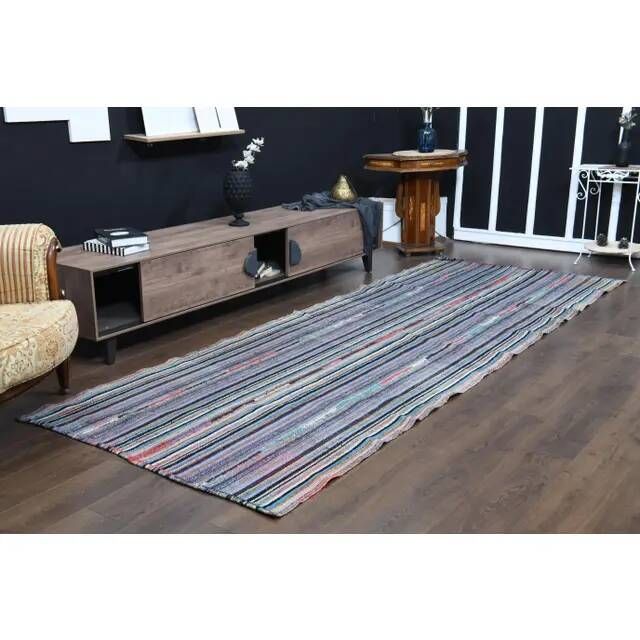 1970s Vintage Turkish Oushak Handmade Wool & Cotton Runner Rug 133x355