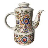 White hand-painted porcelain teapot with flowers Poland 1970s