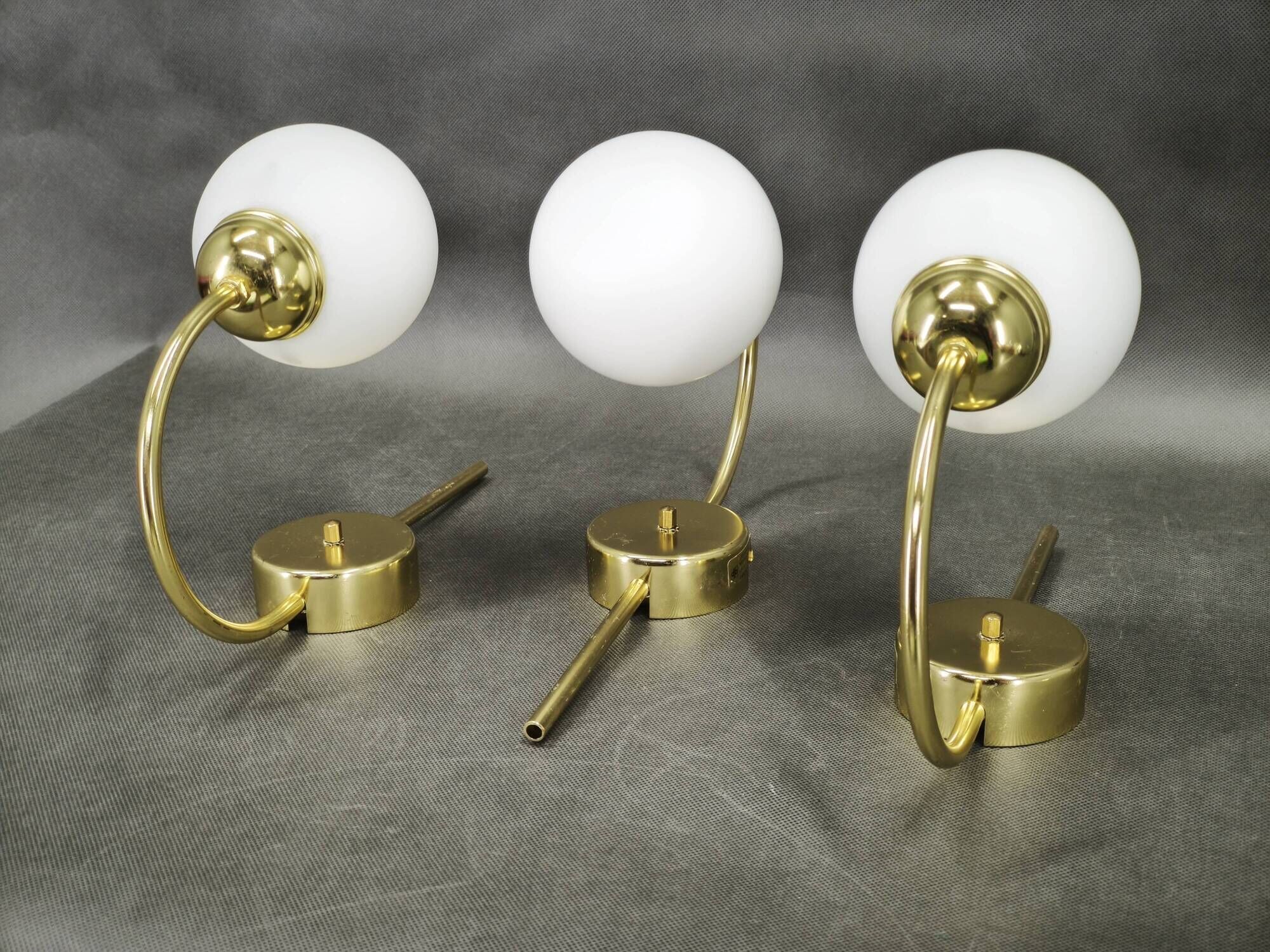Set of Three Kamenický Šenov Brass and Opaline Glass Wall Lights