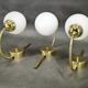 Set of Three Kamenický Šenov Brass and Opaline Glass Wall Lights