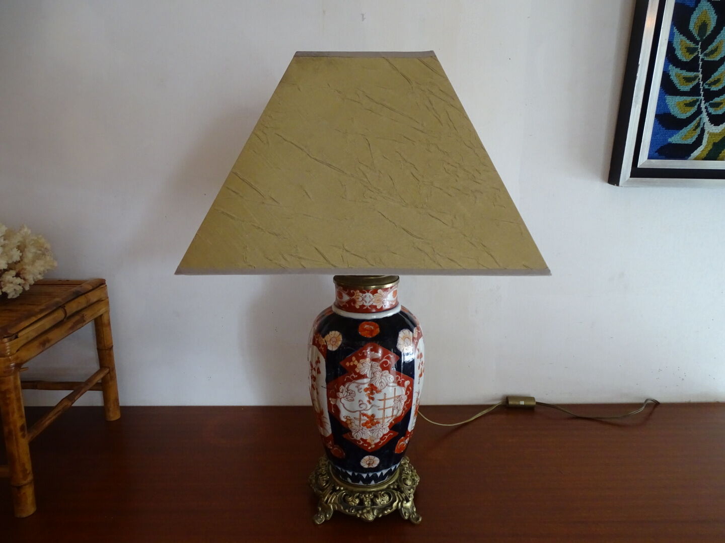 Faience lamp Imari XIXth foot bronze frame