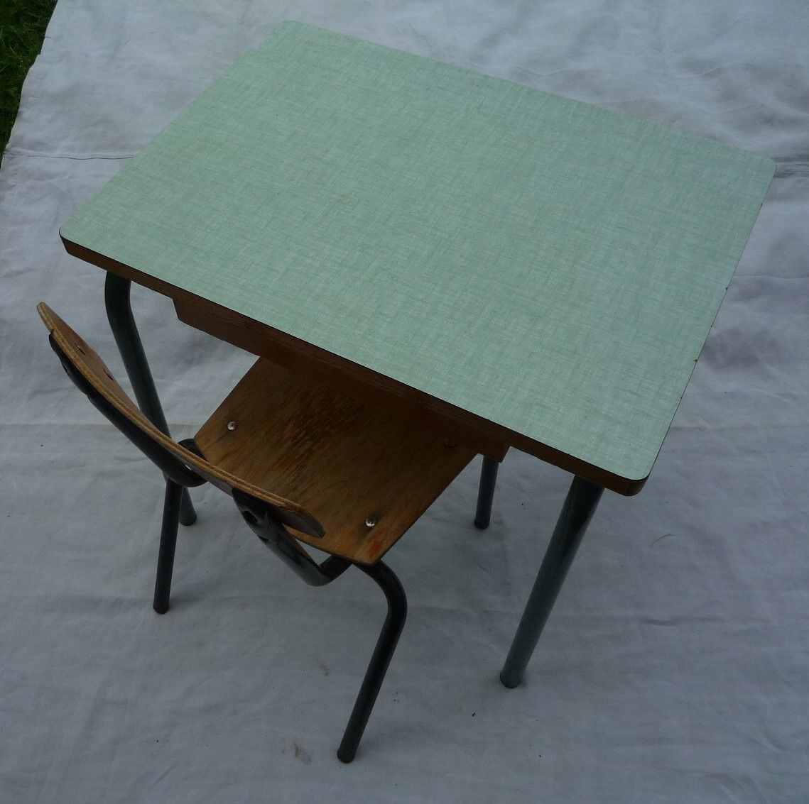 Small school table in wood, metal and formica - chair, vintage 70s