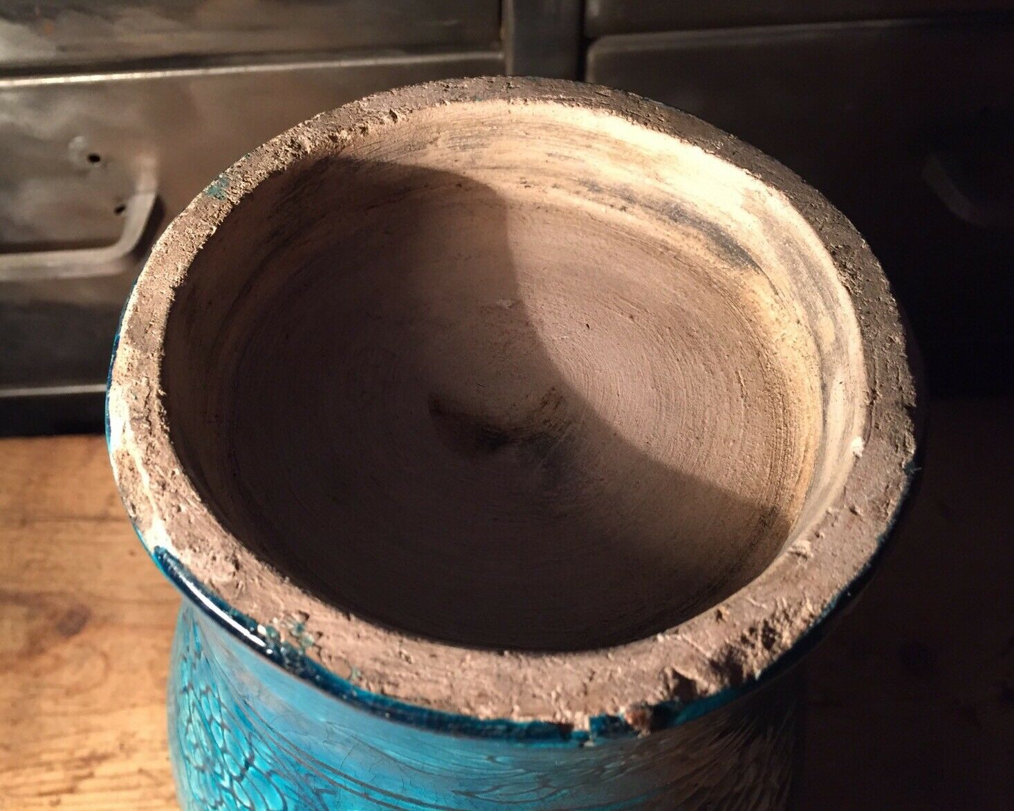 Vase enamelled turquoise blue floral decoration