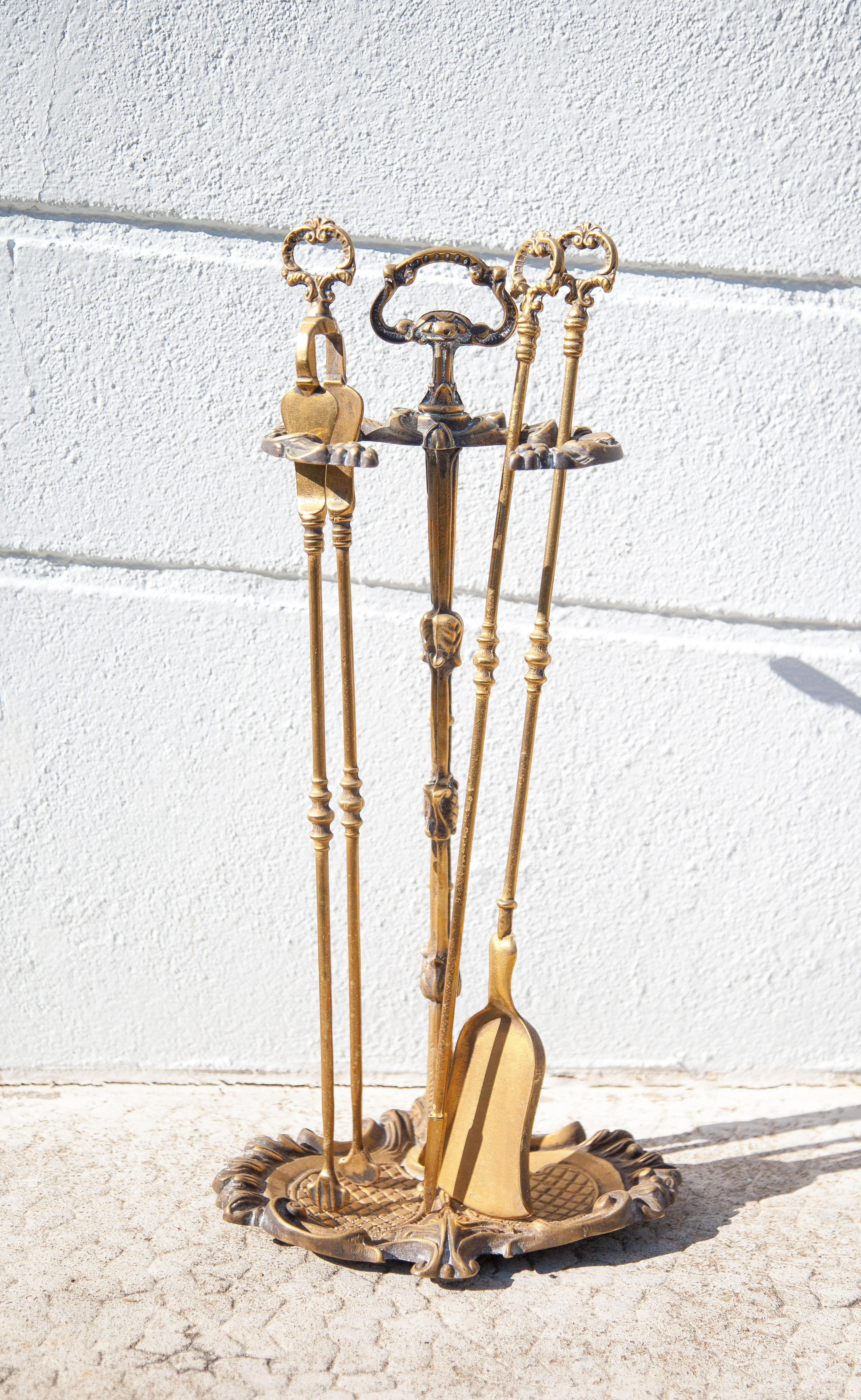 Serviteur de cheminée vintage, accessoires cheminée, serviteur bronze doré, decor cheminée
