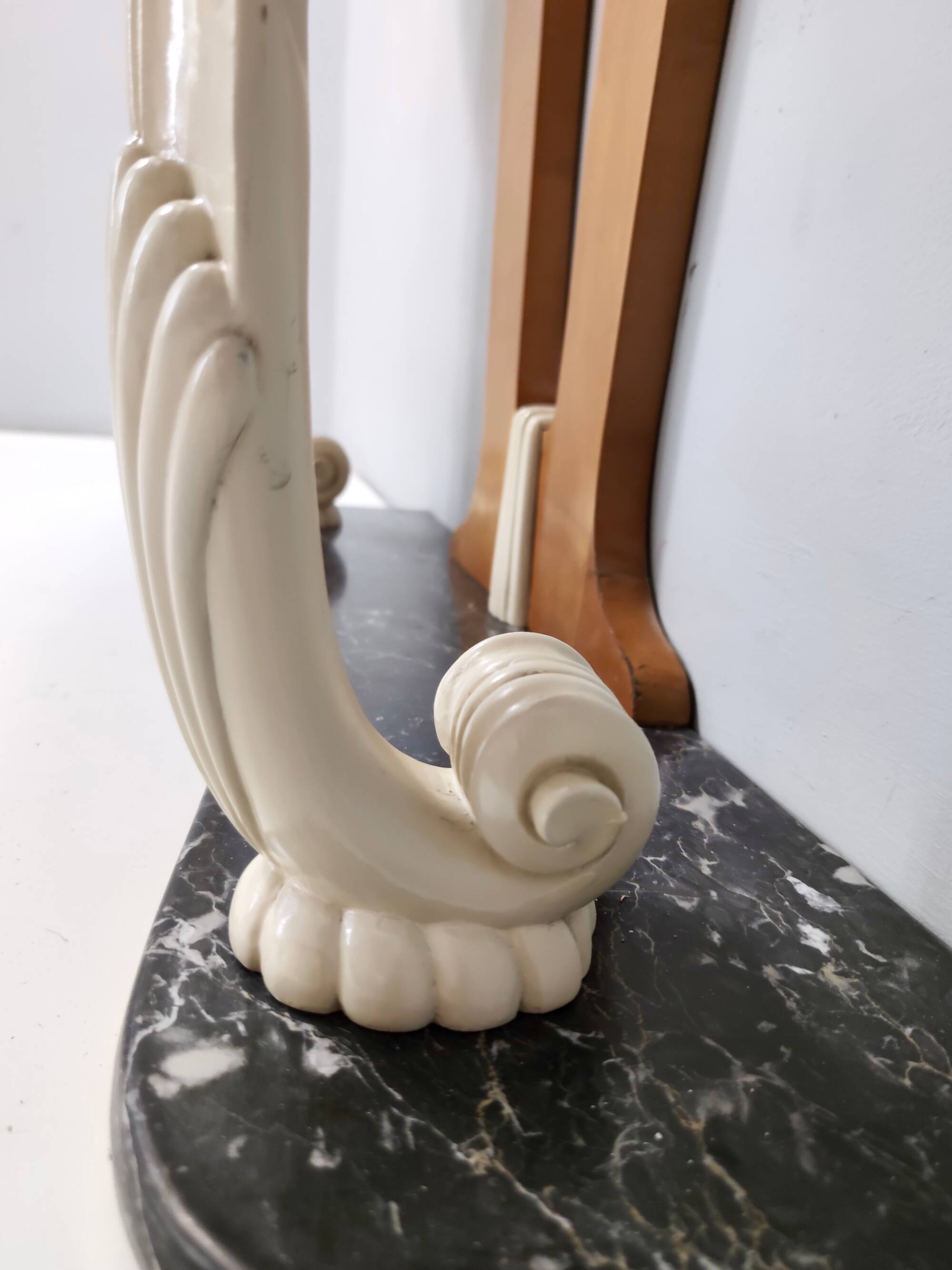 Wooden Console Table with a Mirrored Top Osvaldo Borsani style , Italy