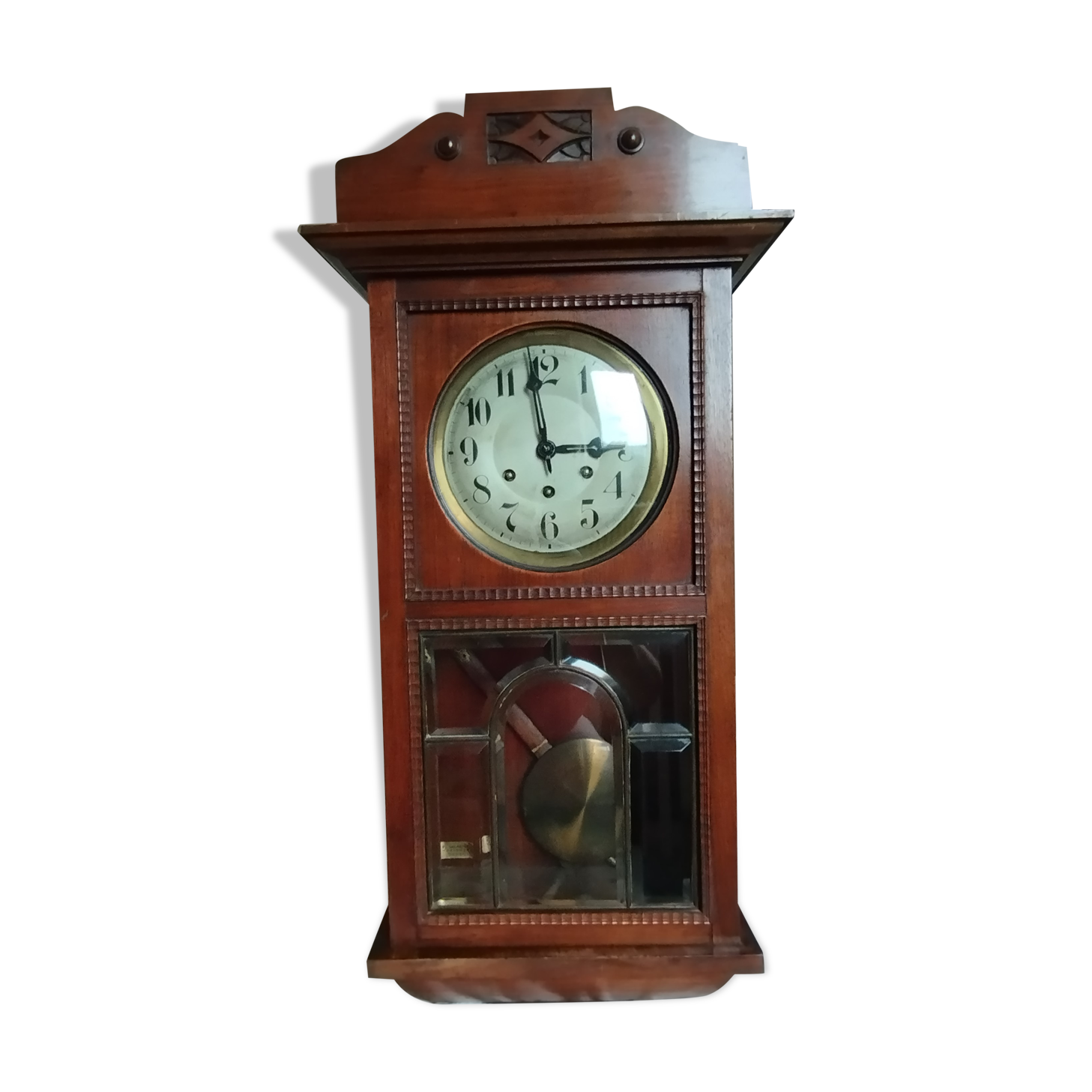 Wooden clock with beveled glass