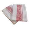 2 old red and white damask napkins
