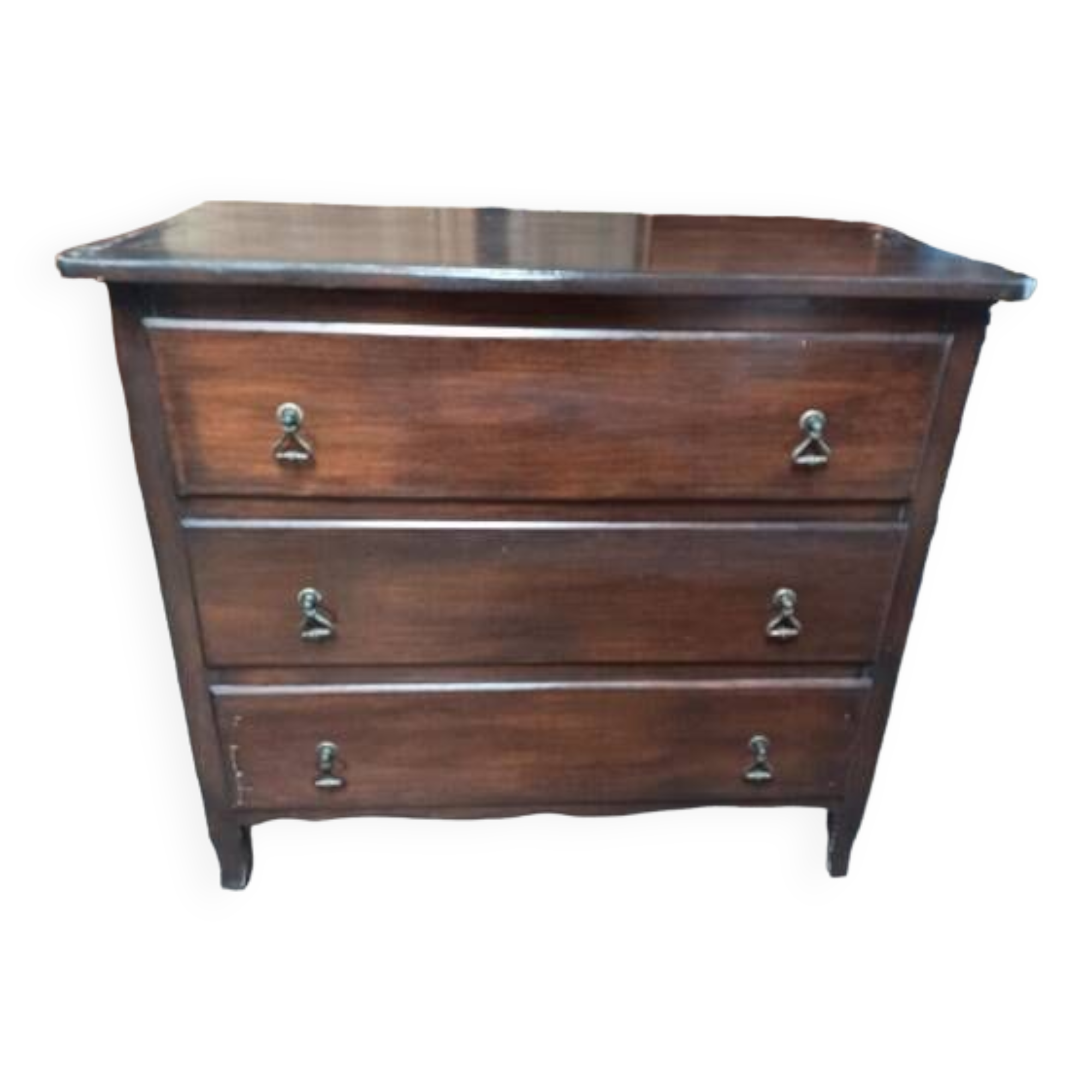 Solid wood chest of drawers with 3 patinated varnished drawers