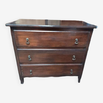 Solid wood chest of drawers with 3 patinated varnished drawers