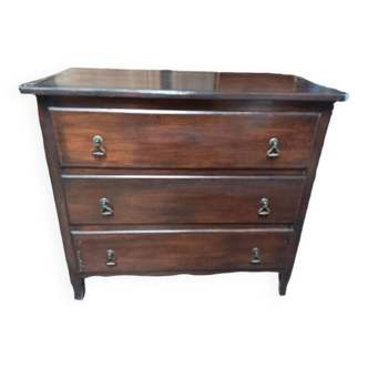 Solid wood chest of drawers with 3 patinated varnished drawers