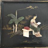 Chinese nesting tables in lacquered wood inlays of hard stones 60s