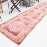 3x13 Rug For Kitchen Red Beige Oushak Vintage Runner Rug, 83x386Cm