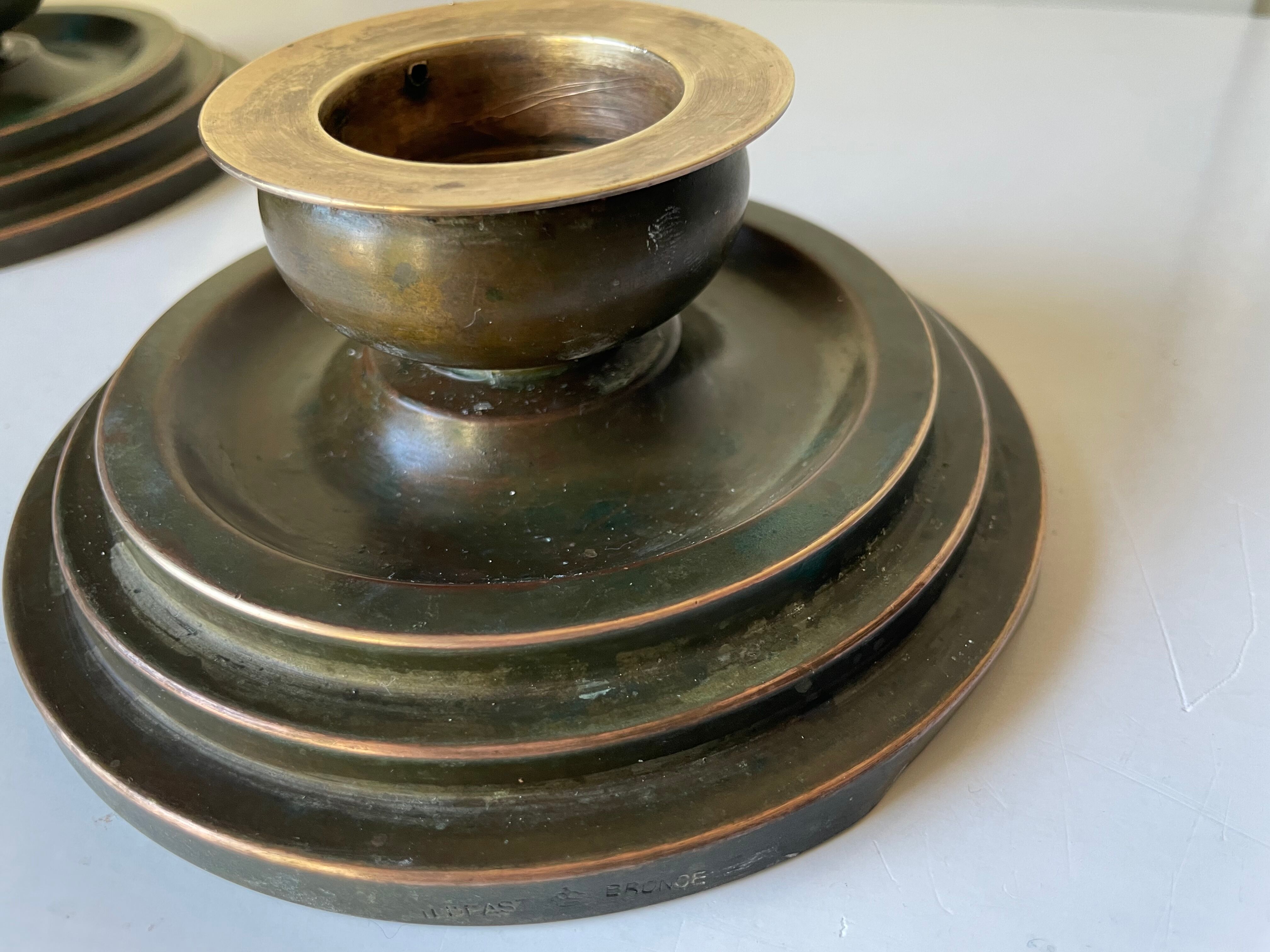 Pair Art Deco Swedish Grace  candleholder  Verdigris Bronze