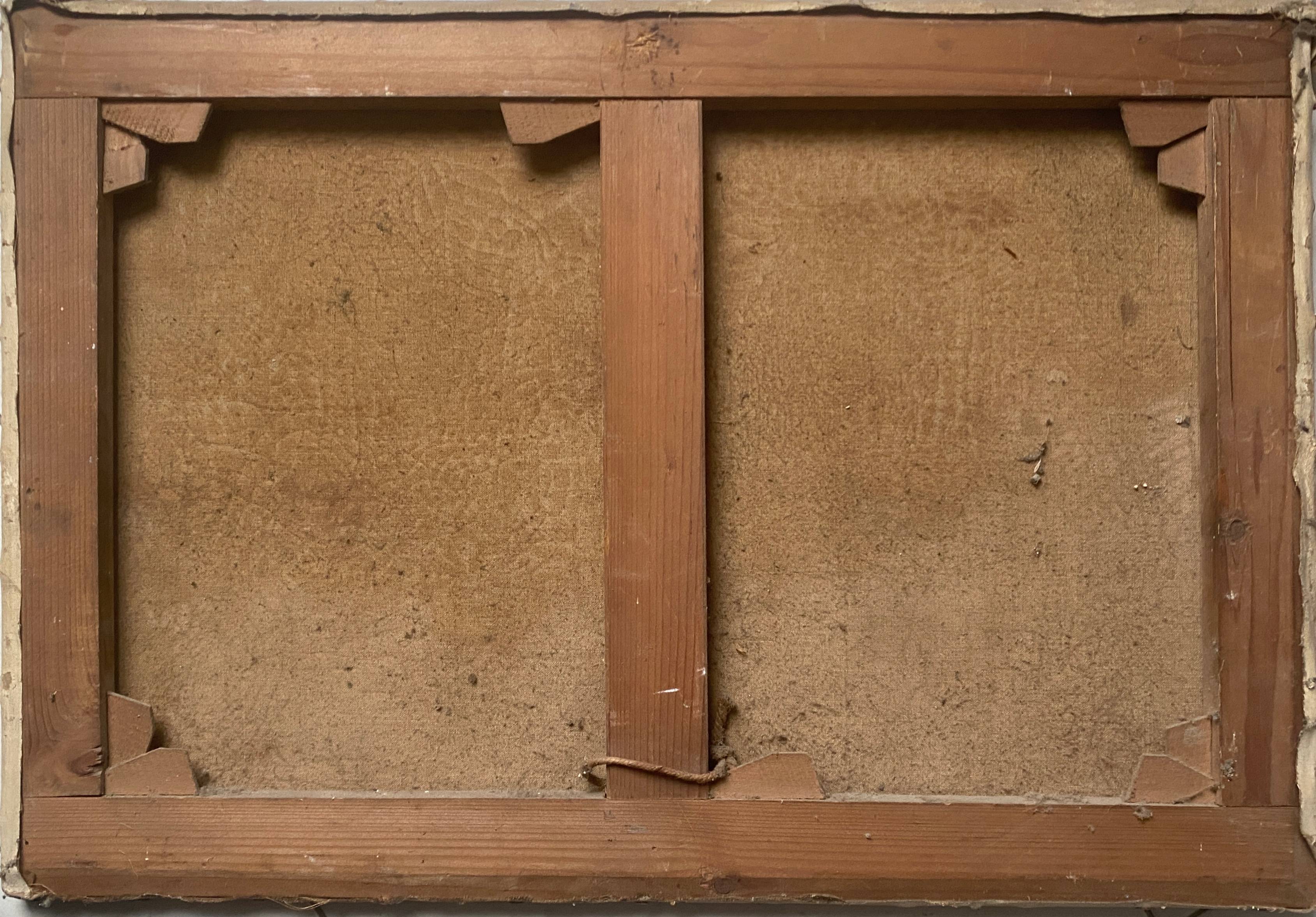 HST painting 19th century Shepherd with sheep and dog in mountain pasture signed A. Treviens