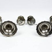 Pair of candlesticks | antique two-armed candelabra in silver-plated metal