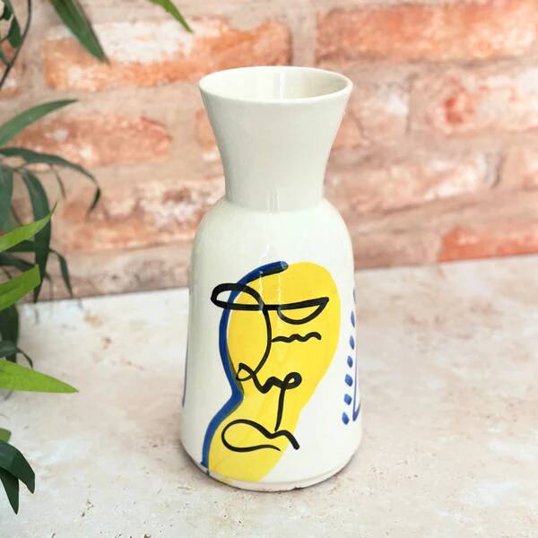 Azrur yellow and blue artisanal vase
