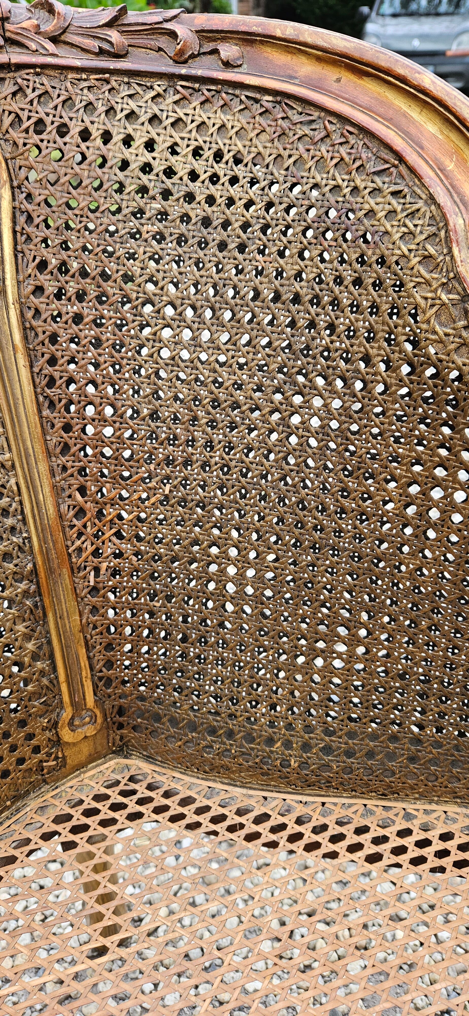 Gilded wood armchair and double canning