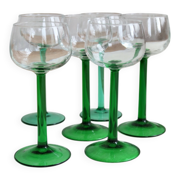 6 verres à vin blanc d’Alsace vintage - Pied vert