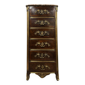 18th century Regency period chest of drawers in marquetry and copper reed