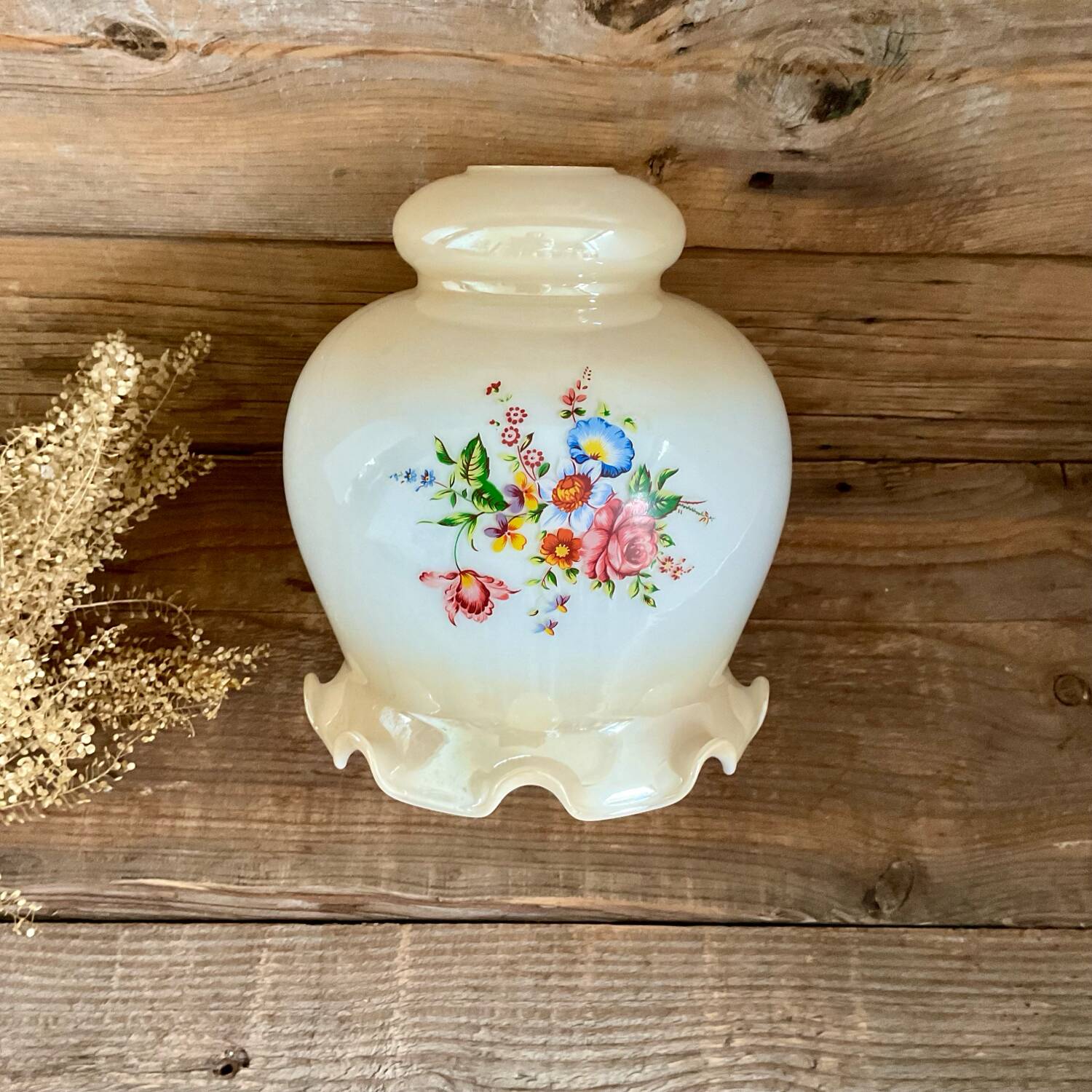 Opaline glass globe pendant light with flowers