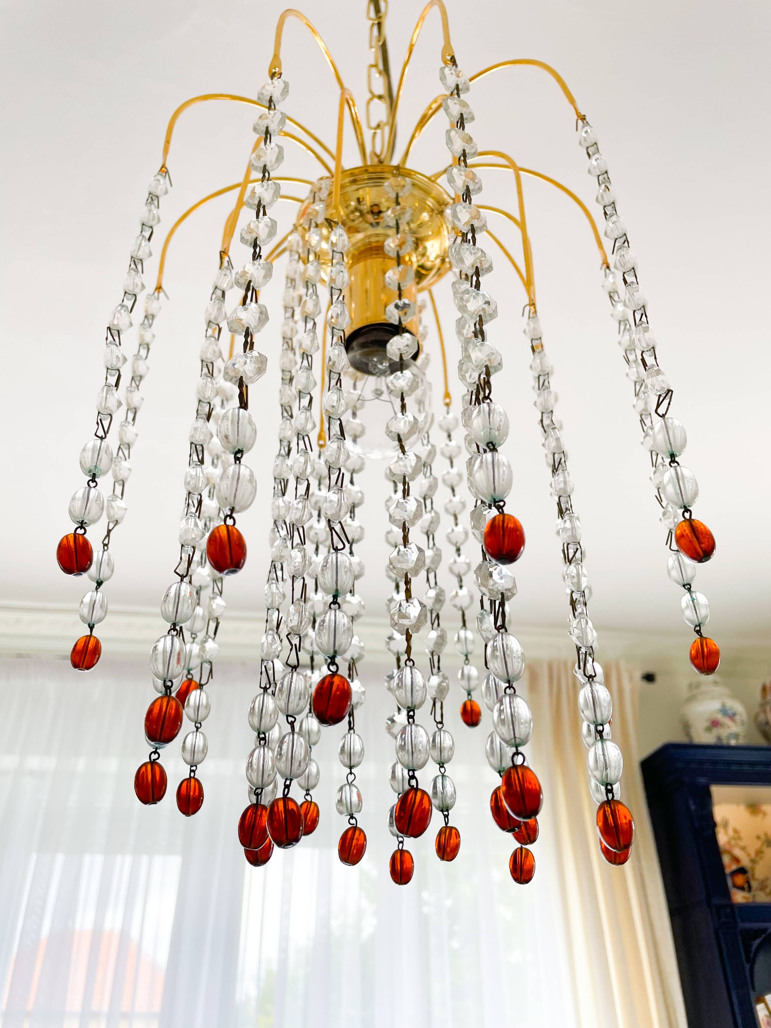 Lustre en cristal et perles de verre de Murano rouges – Élégance italien