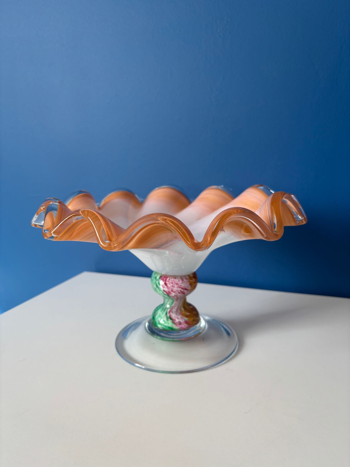 Vintage Murano glass wavy multicoloured centrepiece bowl